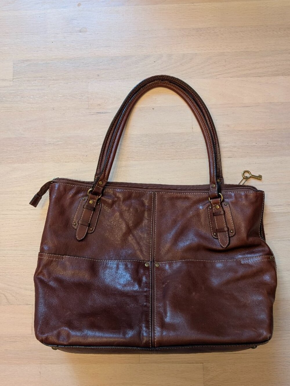 Fossil Rare Vintage Dark Brown Leather Tote - Picture 8 of 8